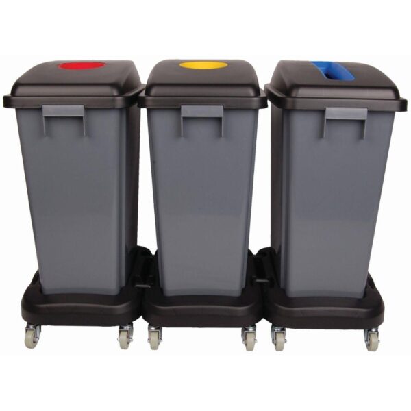 101733-KIT Bison 60L Recycling Dolly Bin Kit - 3 Bins on Wheels