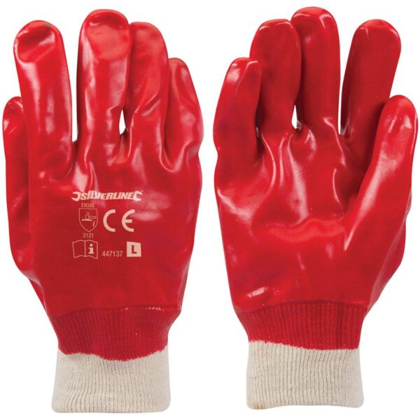 40205 Red PVC Gloves - Knitted Wrists