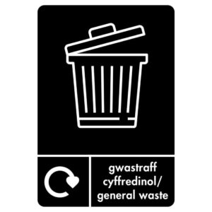 A5 Bilingual GENERAL WASTE Recycling Sticker - BLACK
