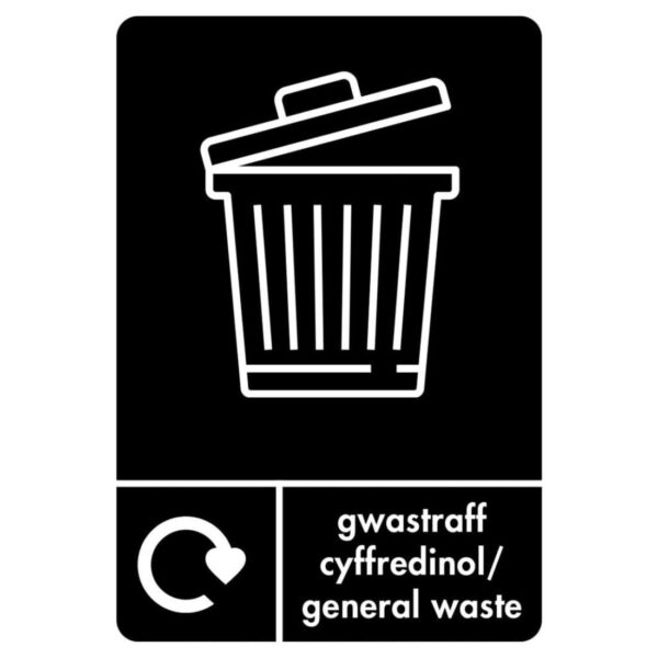 A5 Bilingual GENERAL WASTE Recycling Sticker - BLACK