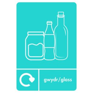A5 Bilingual GLASS Recycling Sticker - TURQUOISE