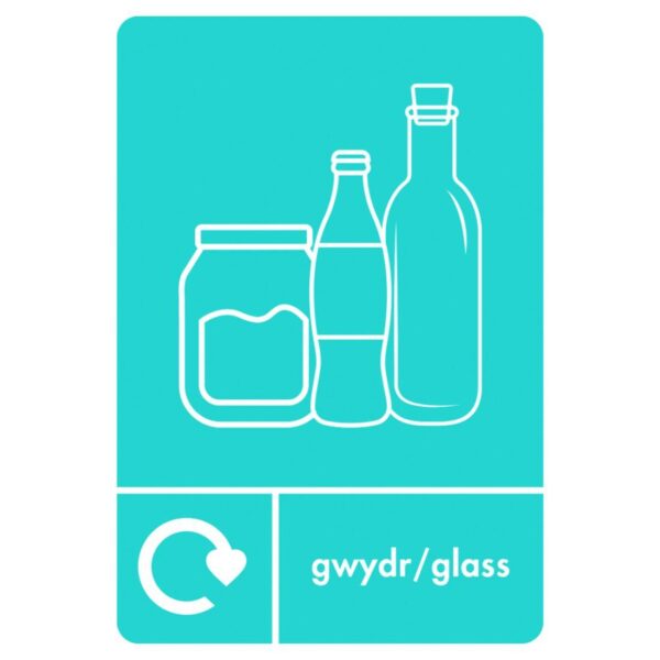 A5-WE-GLASS A5 Bilingual GLASS Recycling Sticker - TURQUOISE