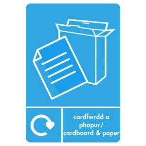 A5 Bilingual CARDBOARD & PAPER Recycling Sticker - BLUE