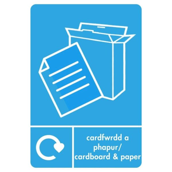 A5 Bilingual CARDBOARD & PAPER Recycling Sticker - BLUE