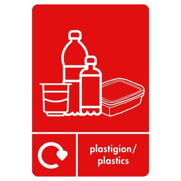 A5 Bilingual PLASTIC Recycling Sticker - RED