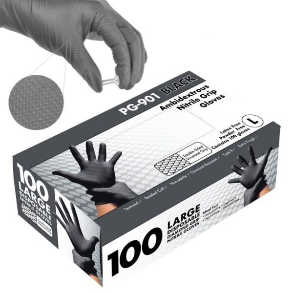 DGBKPF-XL Diamond Grip HD BLACK P/F Nitrile Gloves (Box 100) - XL