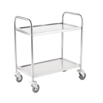 F997 Vogue Stainless Steel 2 Tier Clearing Trolley Medium