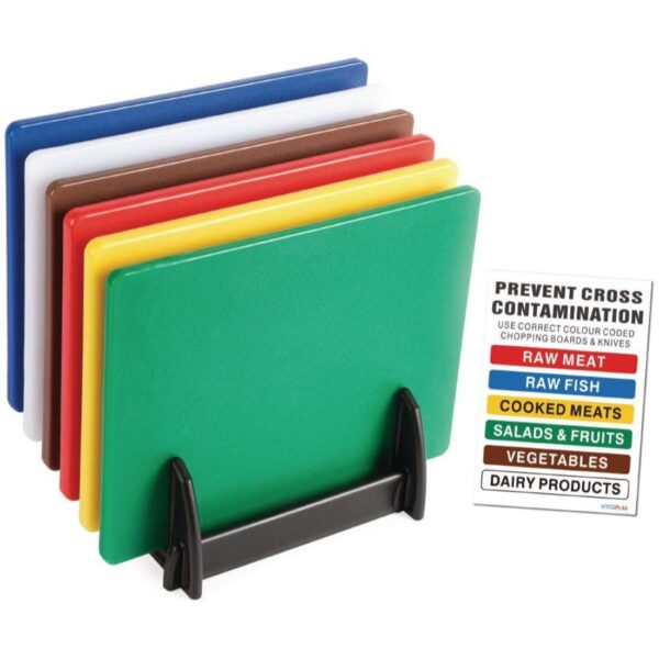 Chopping Board Set of 6 -Colour Coded (+ rack & wall chart)