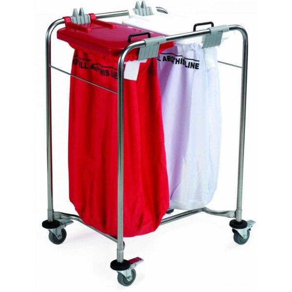 LCC-2000-2-SP 2 Bag SS Laundry Cart. With White + Red Lid