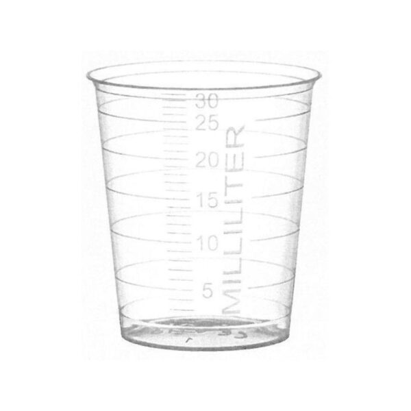 30ml Clear Plastic Medicine Pots / Medicine Measures (1x80)