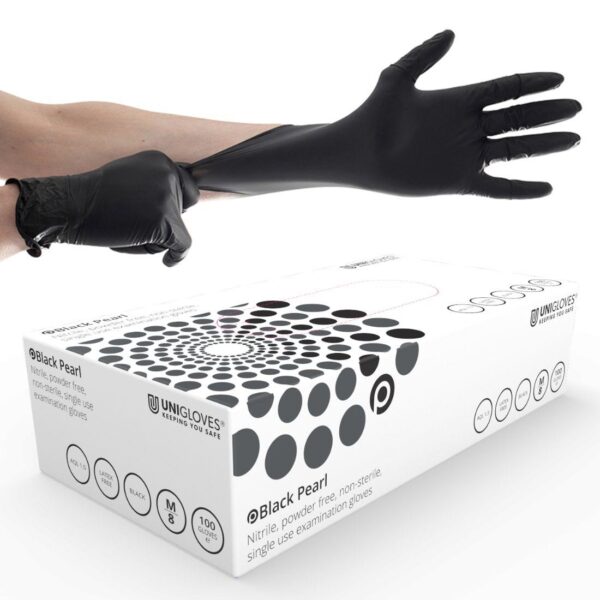 Heavy Duty BLACK P/F NITRILE Gloves (M) (1x100)