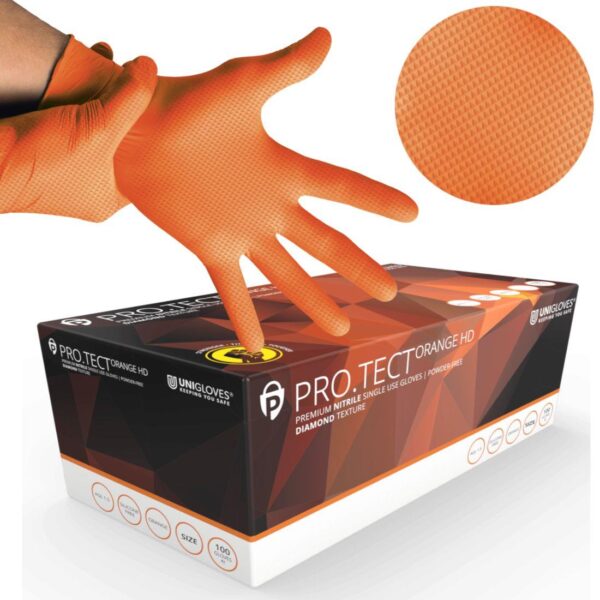 NOR1H-PFS Diamond Grip HD ORANGE P/F Nitrile Gloves - S (1x100)