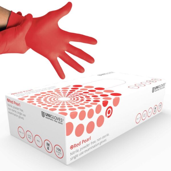 NR1PFM P/F Red Nitrile Gloves - Med (1x100)