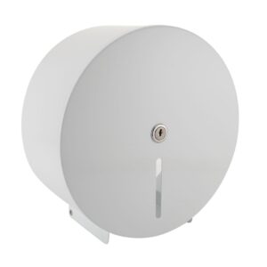 Perola® White Metal 10" Mini Jumbo Toilet Roll Dispenser
