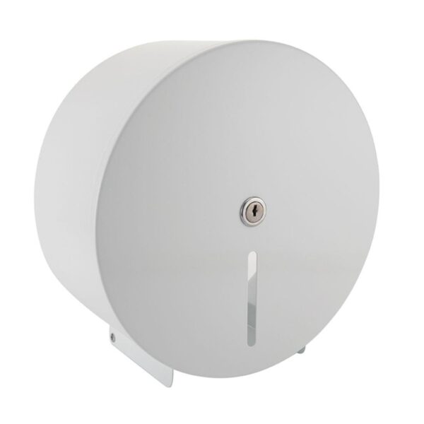 PPDH40MWH Perola® White Metal 10" Mini Jumbo Toilet Roll Dispenser