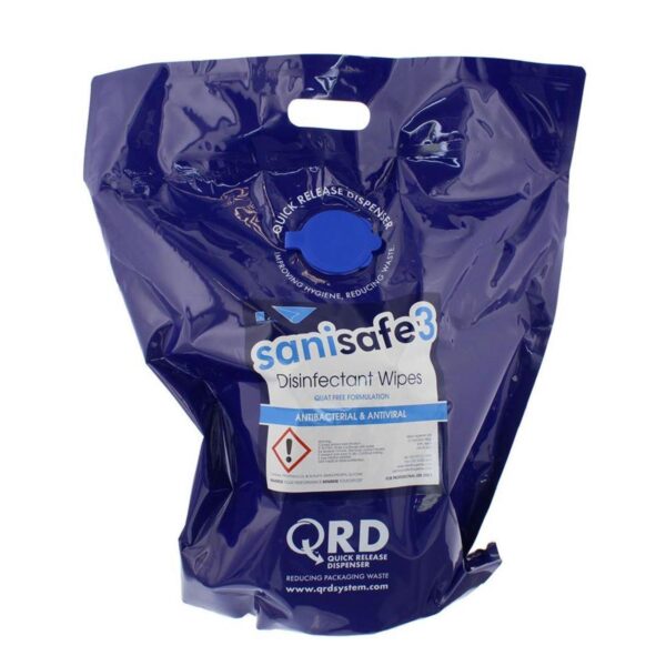 QRD1000 SaniSafe3 23gsm Blue Wipes 200x200mm (1000 Sheet QRD Bag) (1x1000)