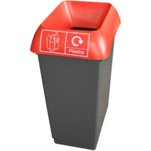 Bison 50L Recycling Bin / Red Lid / Plastic Sticker