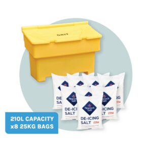 RW0005-Y-Y-KIT Bison™ 210L HD Yellow Grit Bin + 8 x 25Kg De-Icing Salt