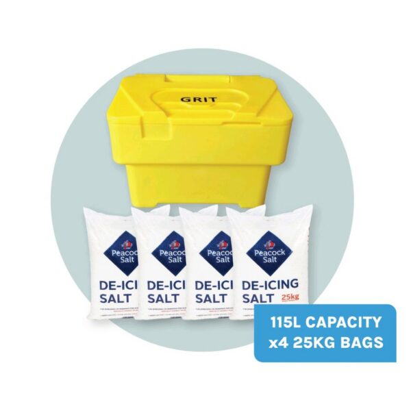 RW0021-Y-Y-KIT Bison™ 115L HD Yellow Grit Bin + 4 x 25Kg De-Icing Salt