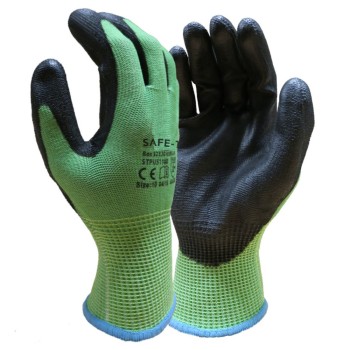 STPU5110D-L Cut Level D Cut-Resistant PU Gripper Gloves Green - Pair (9) (L)
