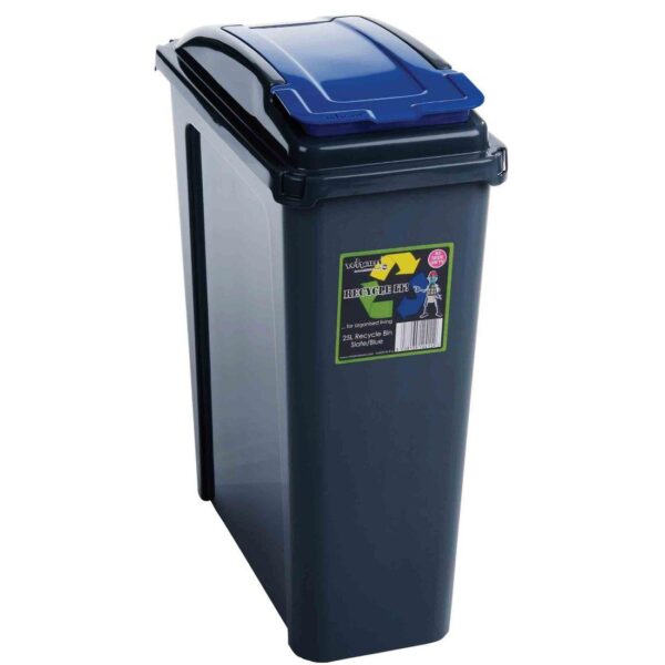 25L Grey Recycling Bin - With BLUE Lift Top Lid