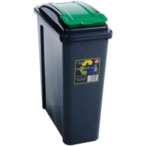 25L Grey Recycling Bin - With GREEN Lift Top Lid