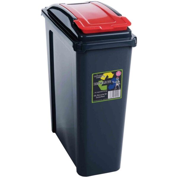 25L Grey Recycling Bin - With RED Lift Top Lid
