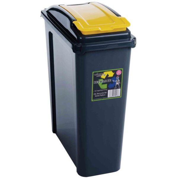 25L Grey Recycling Bin - With YELLOW Lift Top Lid