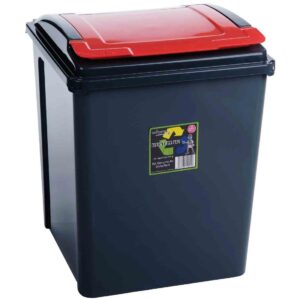 50L Grey Recycling Bin - With RED Lift Top Lid