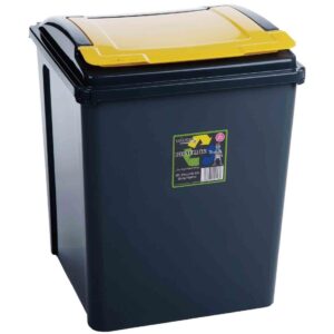 50L Grey Recycling Bin - With YELLOW Lift Top Lid